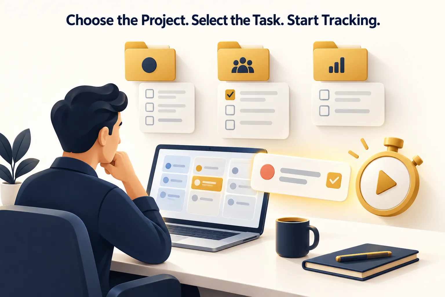 Illustration of choosing a project and task before starting a timer