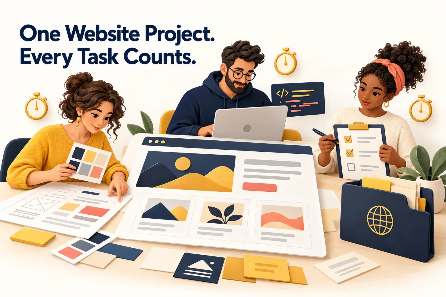 website project time tracking example with design development testing and revision tasks